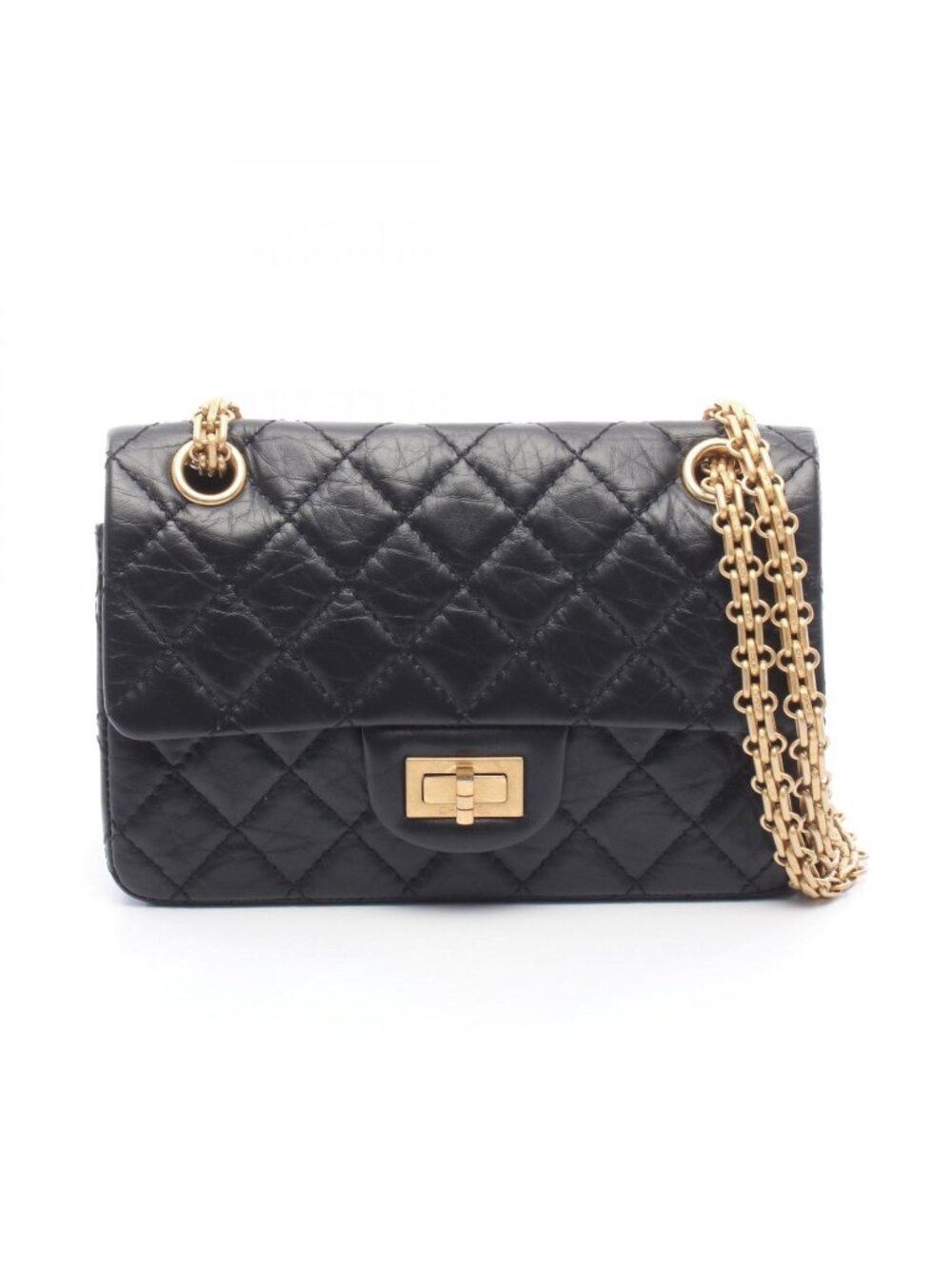 Chanel Shoulder Bag 2.55 Black Calf Mini Quilted Chain